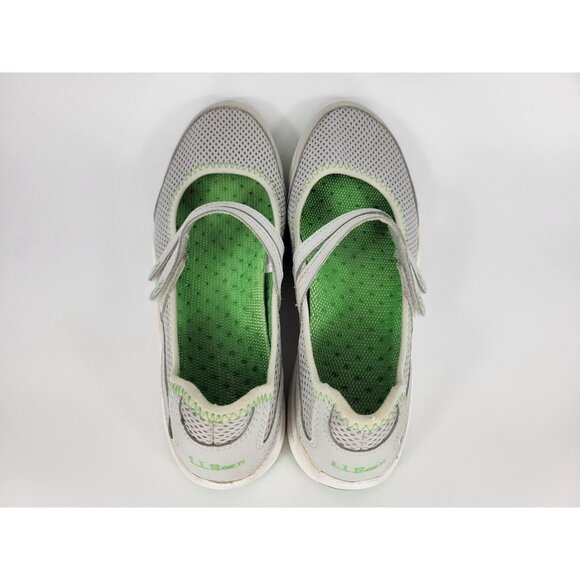 LL Bean Two Strap Mary Jane Shoes Sneakers Womens Size 8 Gray White Green 260976 - Picture 3 of 9